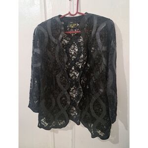 Vintage Kanar Womens xlarge black leather and lace Patchwork Sheer Jacket